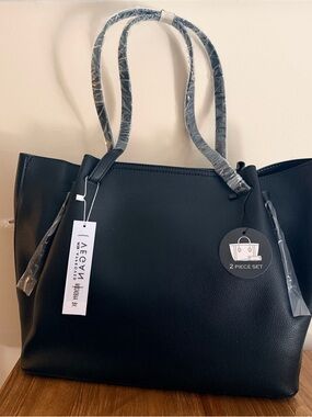 Malibu Skye Mia Black Two-Piece Vegan Leather Tote Bag